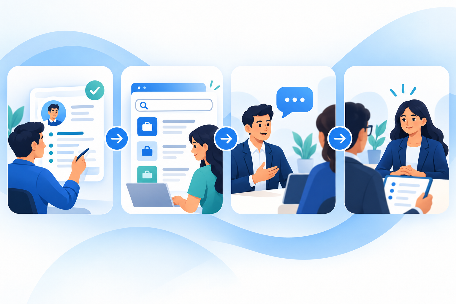 Four-step job search roadmap from profile optimization to interview preparation